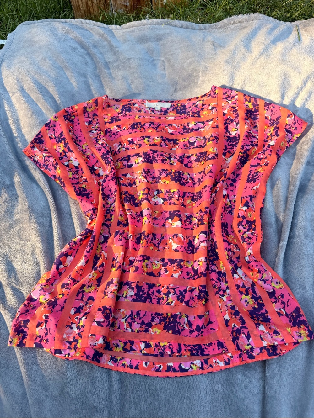 LOFT Pink Floral Stripe Tunic Top size L